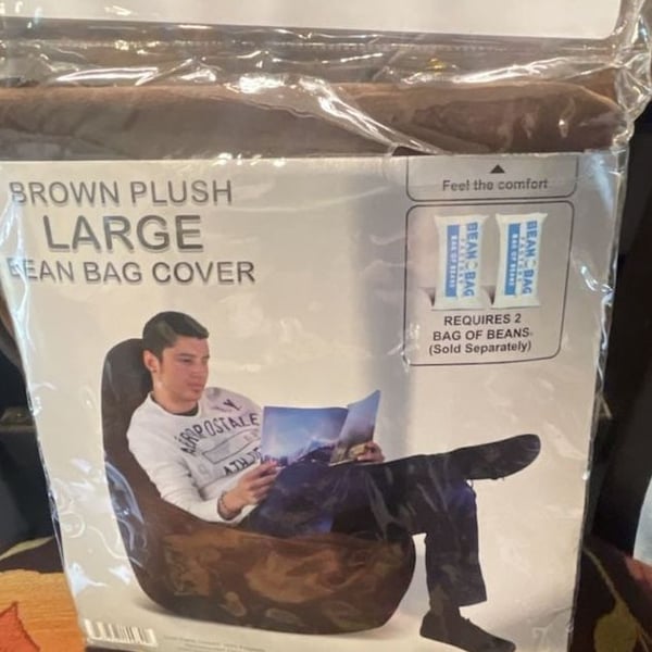 Bean Bag Factory Brown Plush Large Bean Bag Cover Size Large