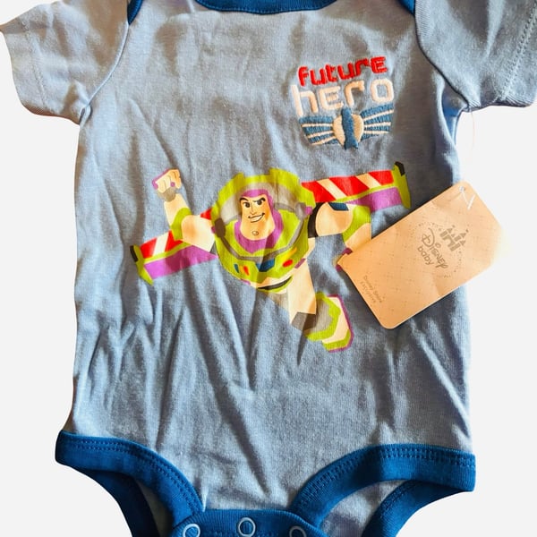 Disney Baby Toy Story Buzz Lightyear Bodysuit Size 3-6M Blue Organic