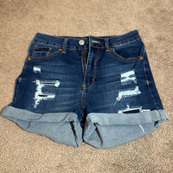 Wax Jean Distressed Denim Shorts Size M )0032)