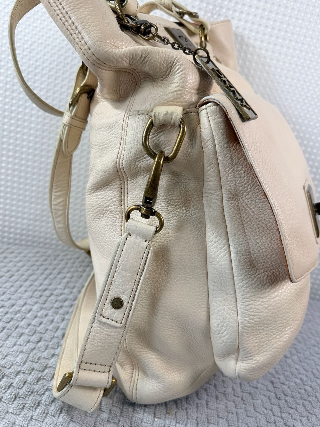 DKNY Pebble Leather Convertible Tote Shoulder Bag Cream 8