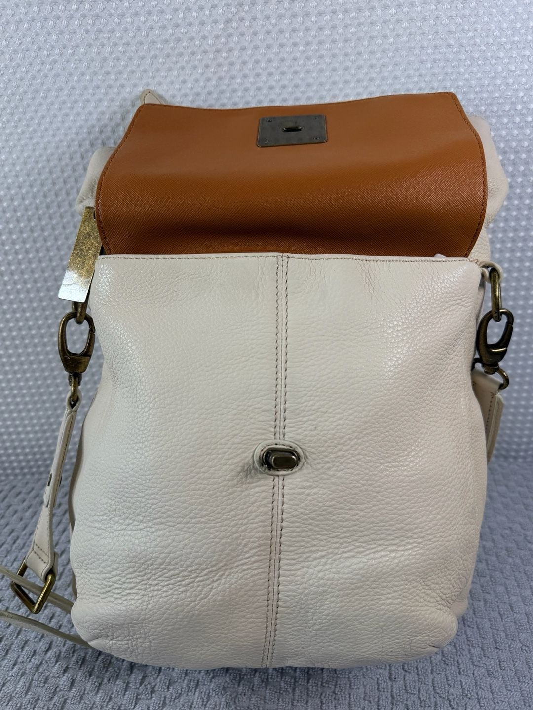 DKNY Pebble Leather Convertible Tote Shoulder Bag Cream 9