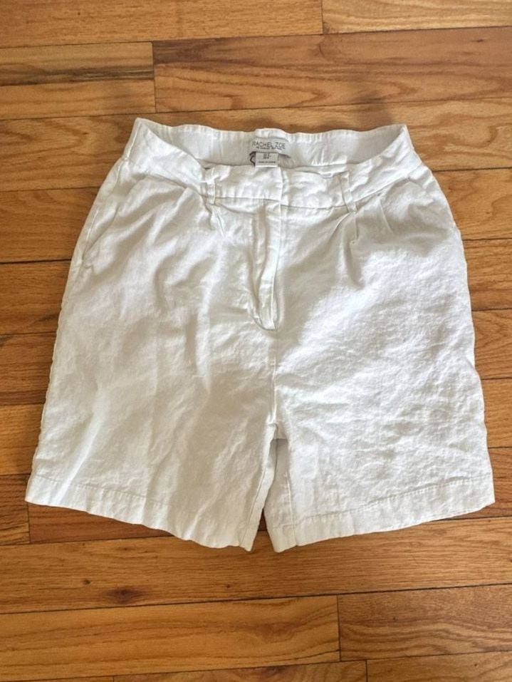Rachel Zoe Shorts Size 4 White Linen Pleated Casual Euro Summer Coastal Beach 2