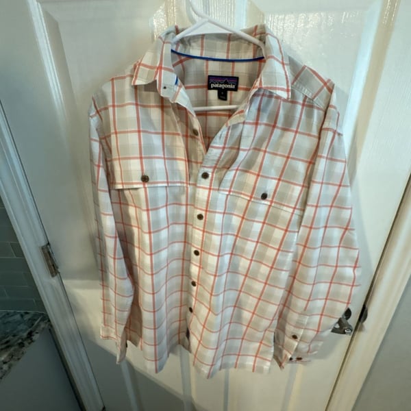Patagonia Long-Sleeve Plaid Button-Up Shirt Size S White Orange