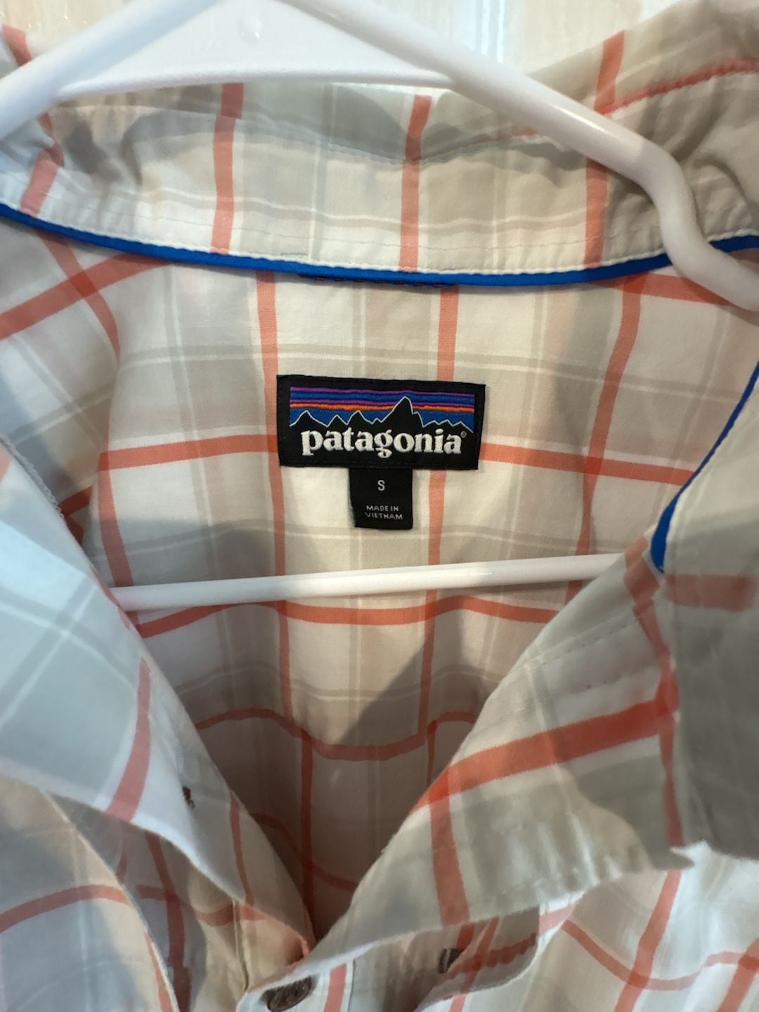 Patagonia Long-Sleeve Plaid Button-Up Shirt Size S White Orange 3