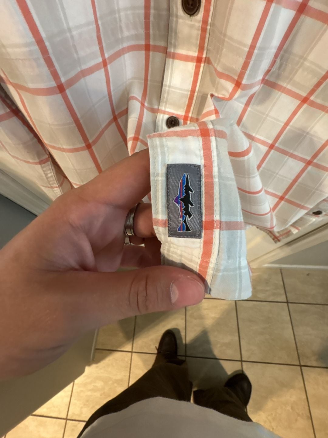 Patagonia Long-Sleeve Plaid Button-Up Shirt Size S White Orange 4
