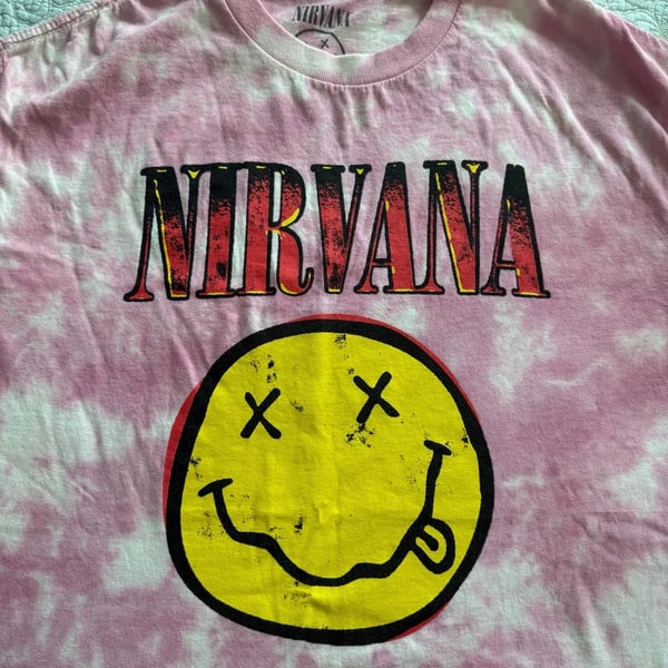 Nirvana Graphic T-Shirt Size M Pink White Tie Dye Smiley Face
