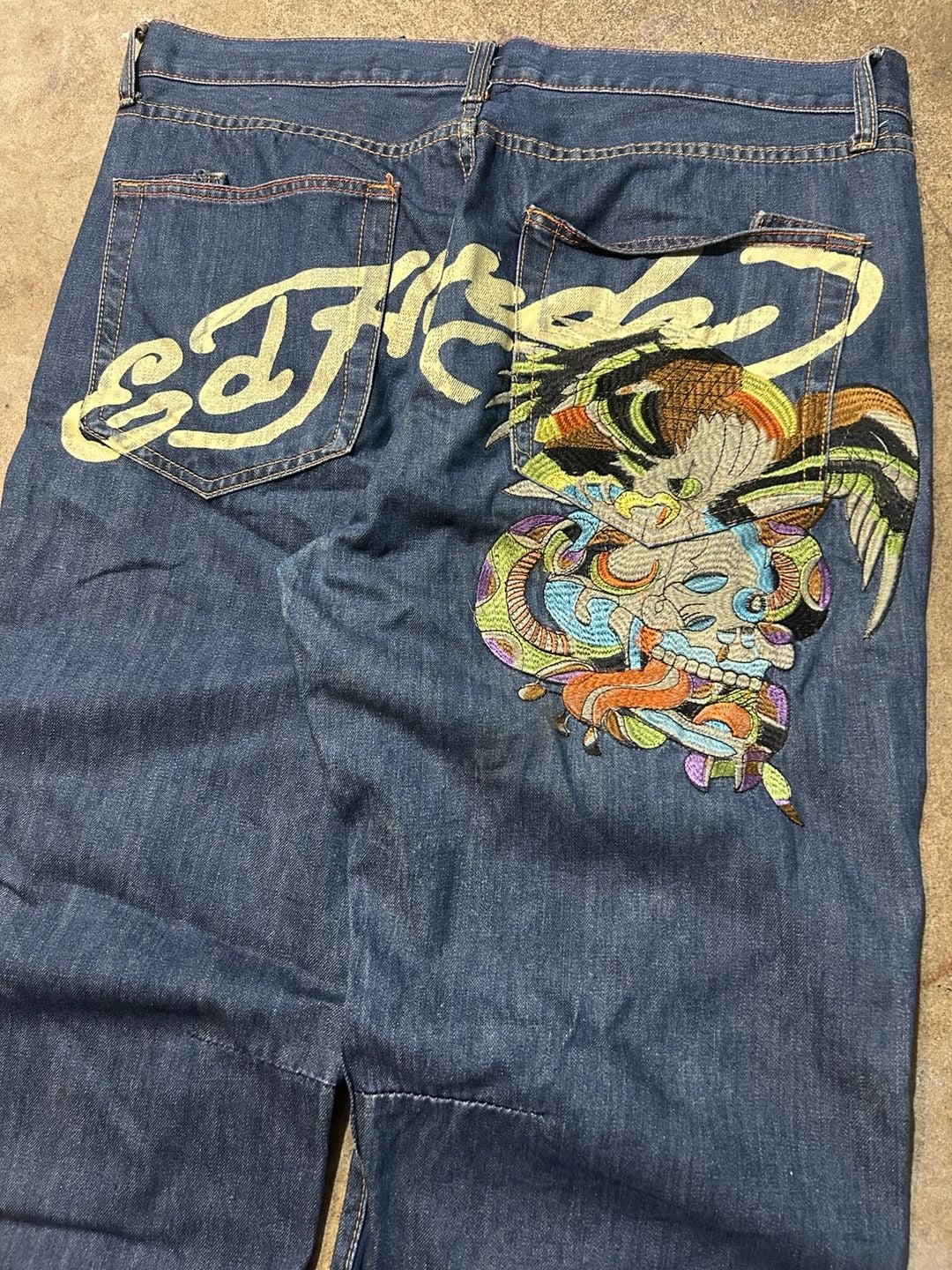 Vintage Ed Hardy Spellout Embroidered Denim Jeans 2