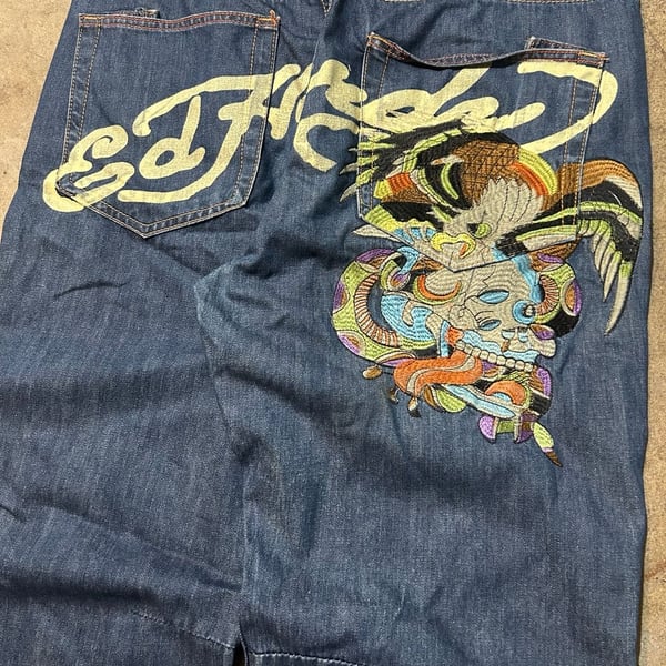 Vintage Ed Hardy Spellout Embroidered Denim Jeans