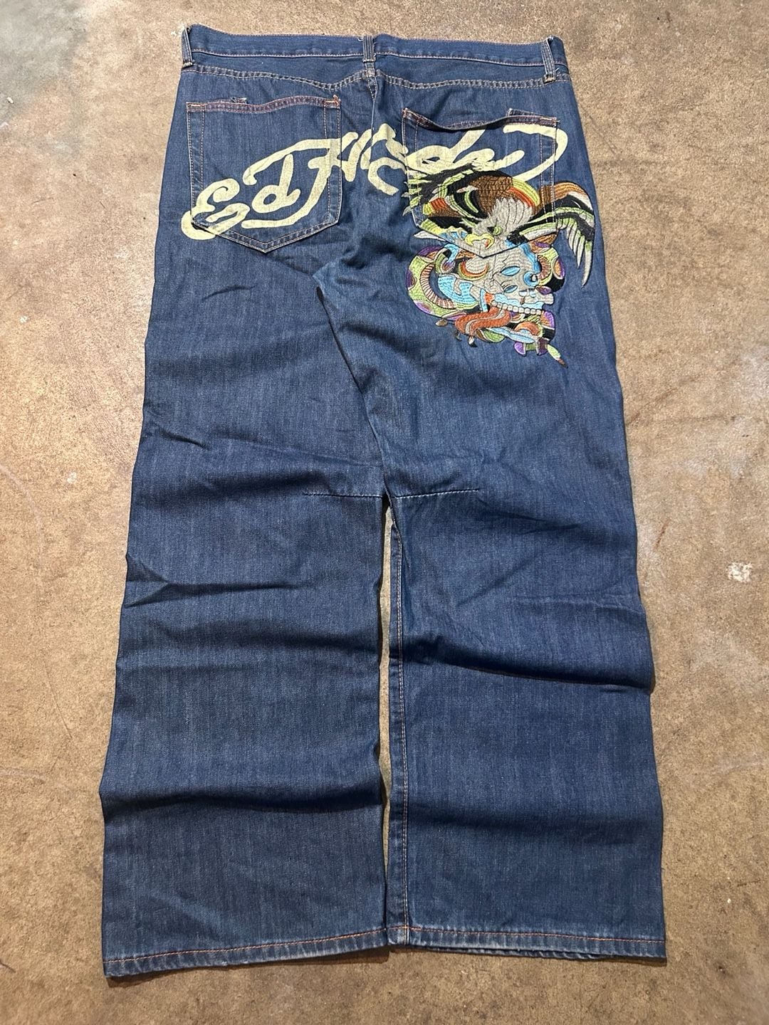 Vintage Ed Hardy Spellout Embroidered Denim Jeans 3