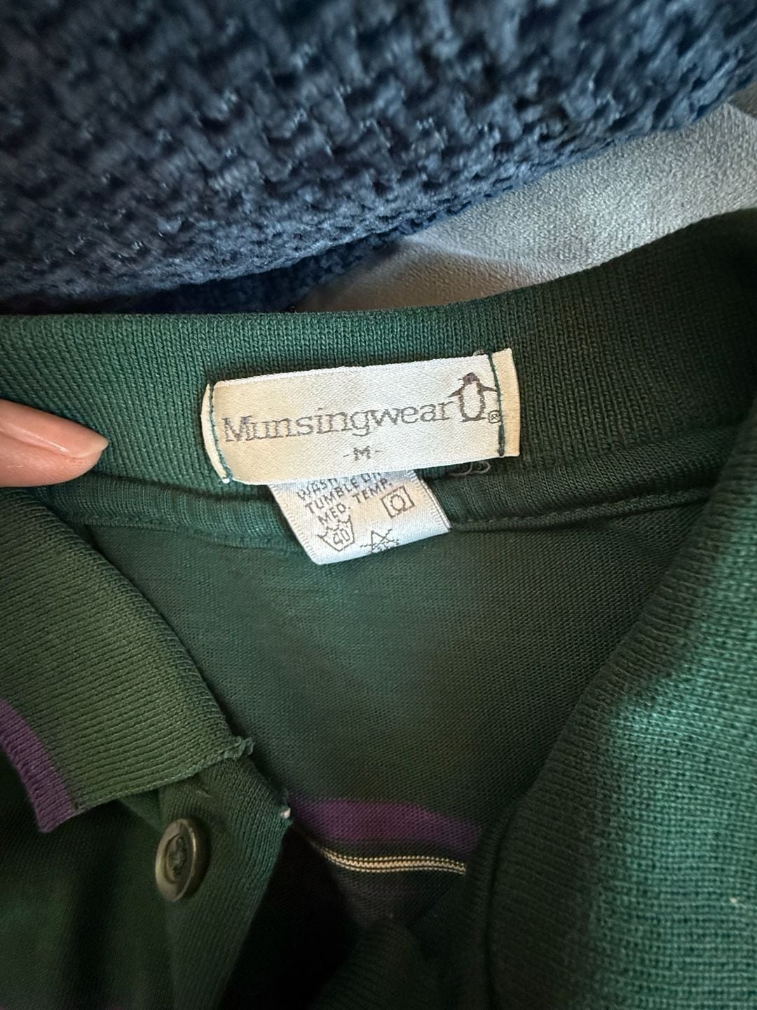 Munsingwear Striped Polo Size M Green Purple Pocket 3
