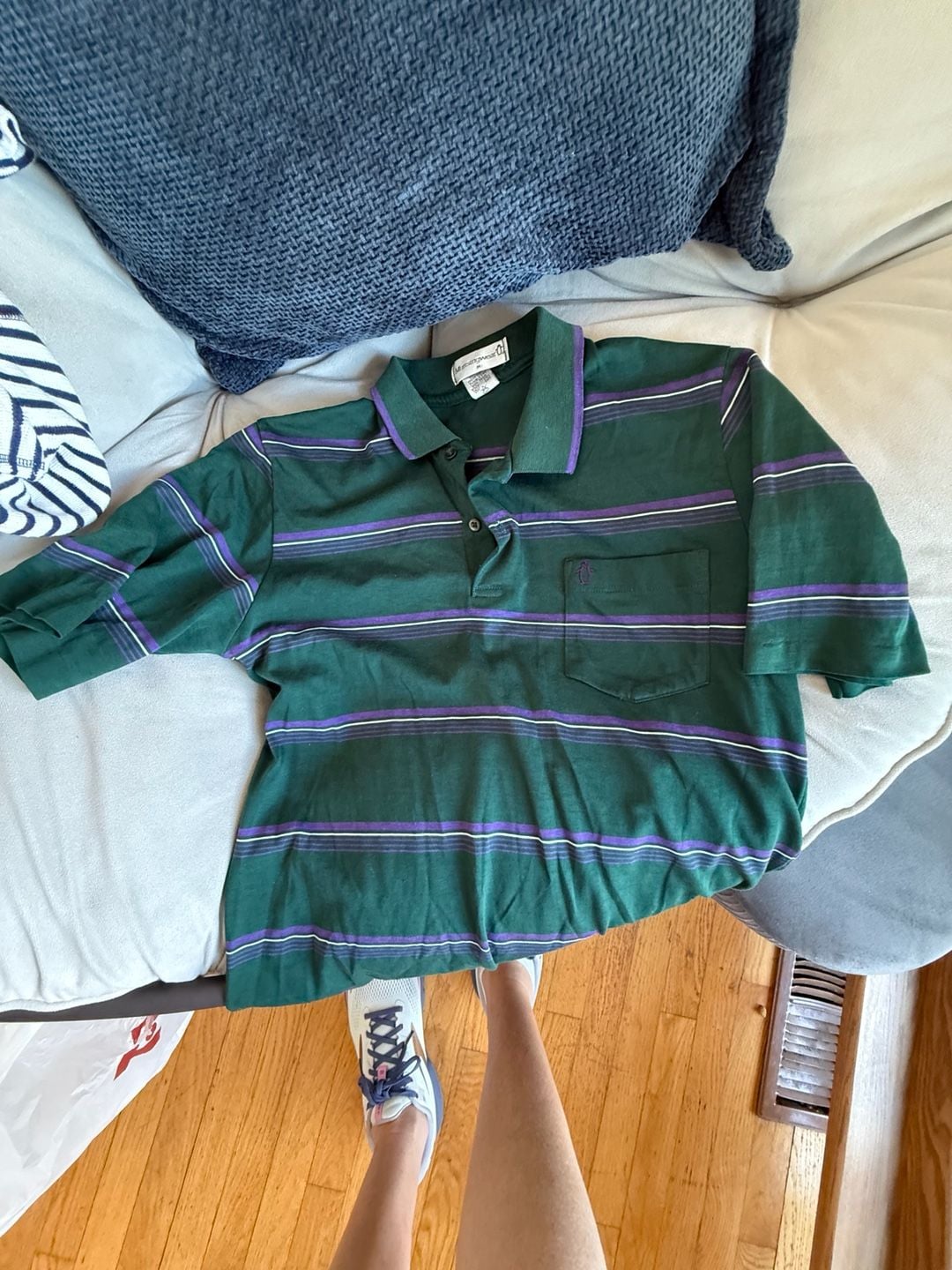 Munsingwear Striped Polo Size M Green Purple Pocket 4
