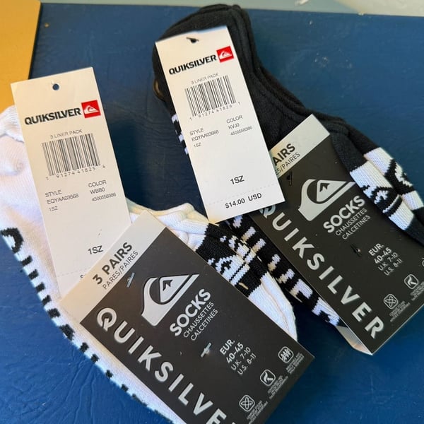 TWO packs - Quiksilver Logo Socks Size 40-45 3 Pairs Pack 