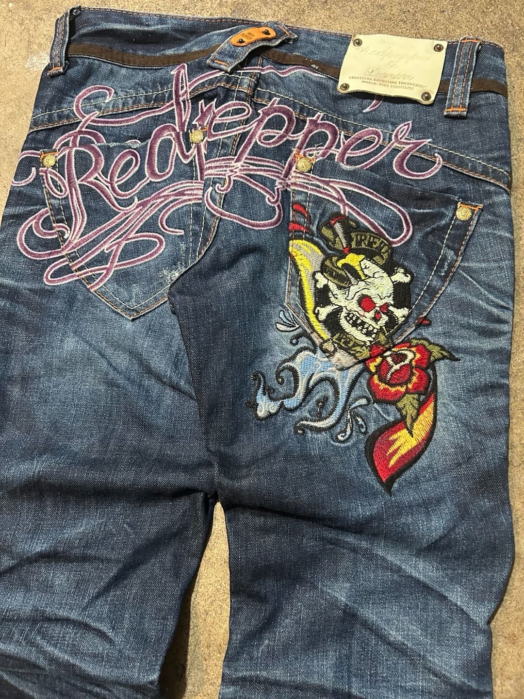 Vintage Embroidered Red Pepper Flared Denim 2