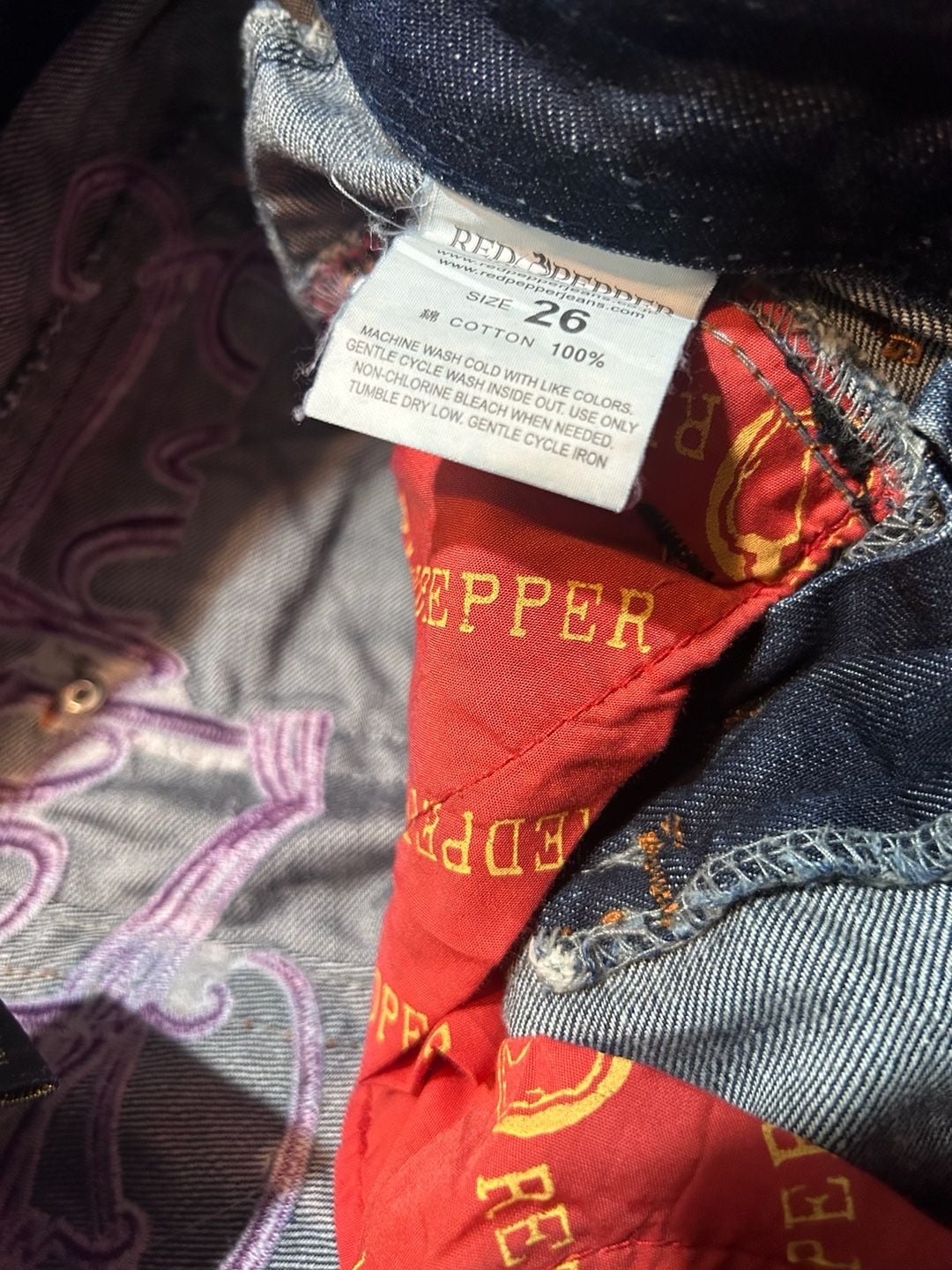 Vintage Embroidered Red Pepper Flared Denim 7