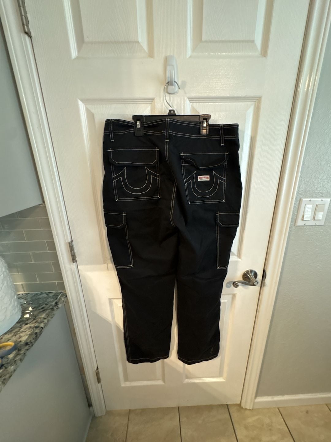 True Religion Cargo Pants Size 33 Black Contrast Stitch Utility 5