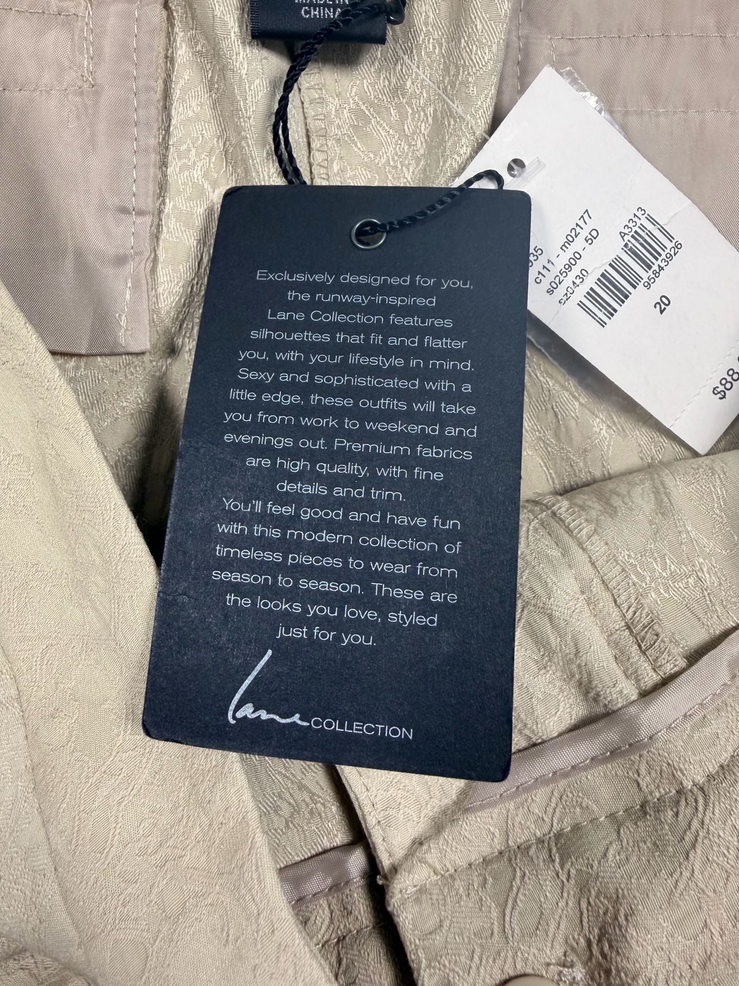 Lane Collection Jacquard Pants Size 20 Beige Floral Trousers 8