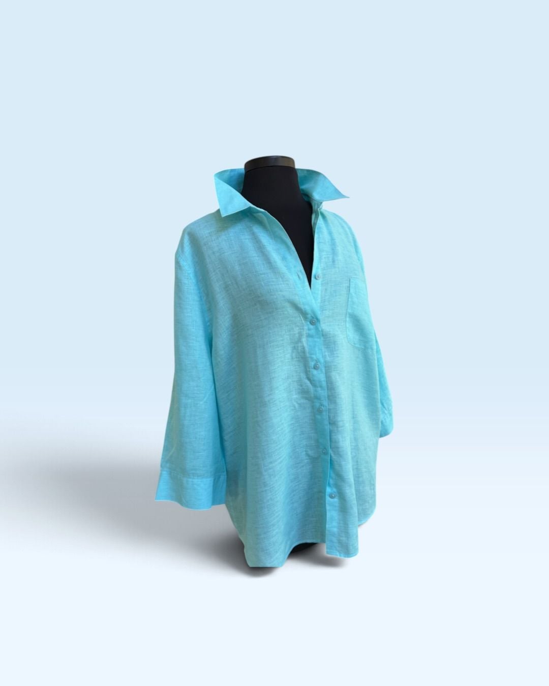 Chico’s No-Iron 100% Linen Button-Front Shirt – Size 4 / XXL – Turquoise Blue 2