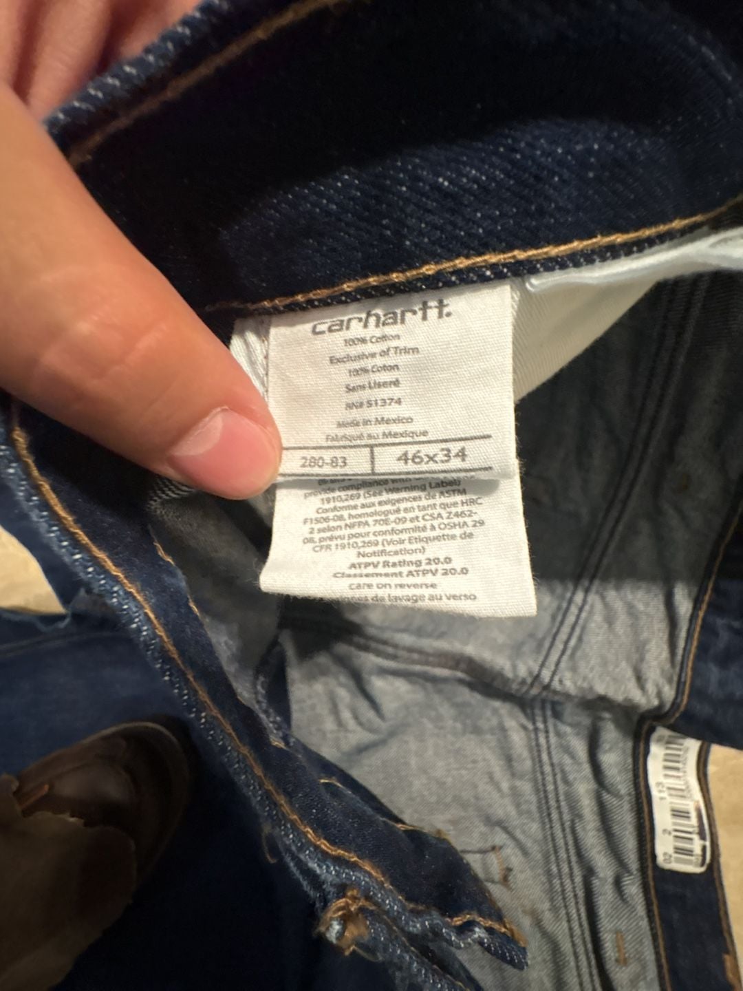 Carhartt Work Jeans Size 46x34 Blue Cotton Flame Resistant Denim 4