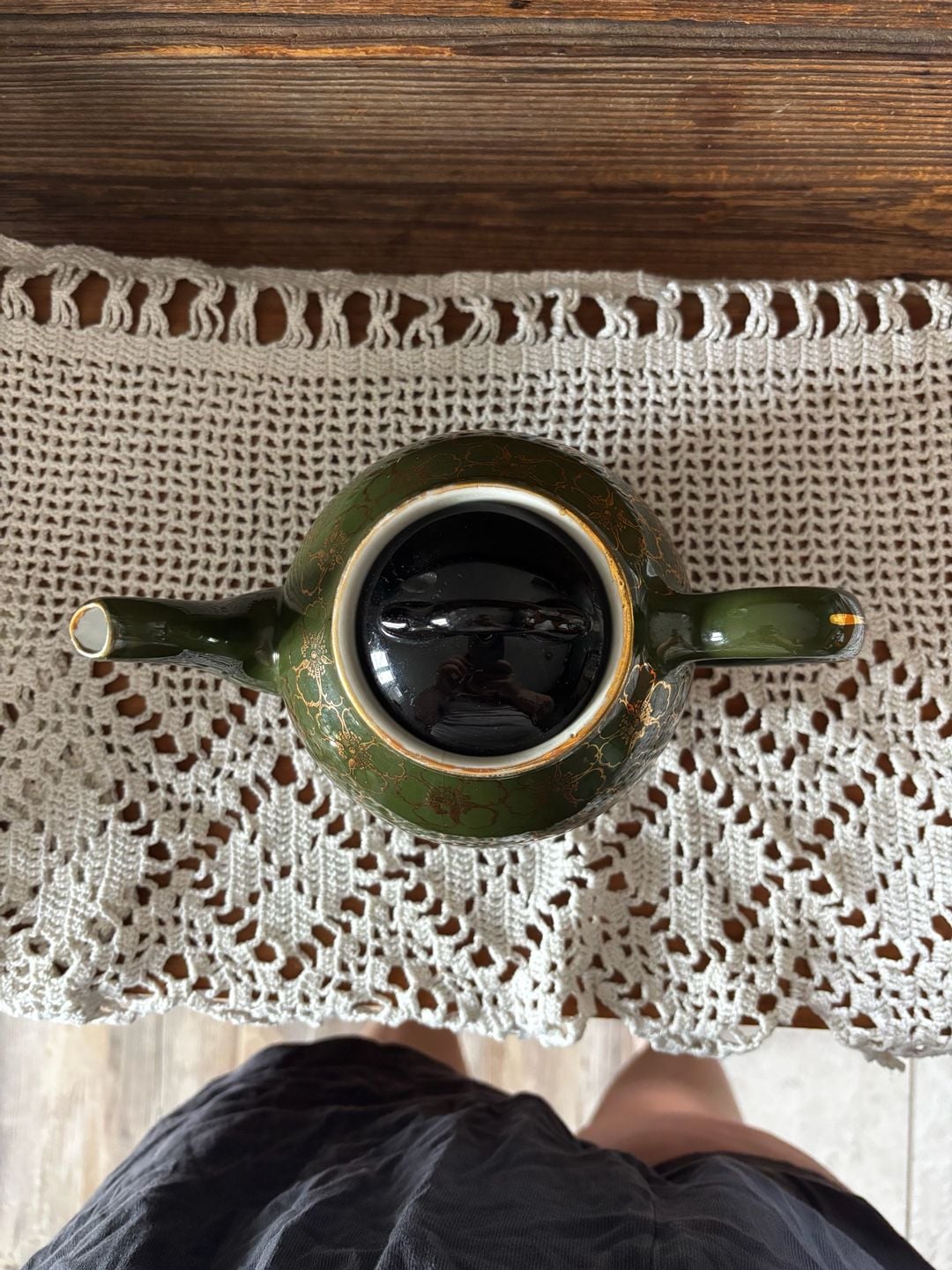 Hall China Green Gold French Flower Teapot 6 Cup 3
