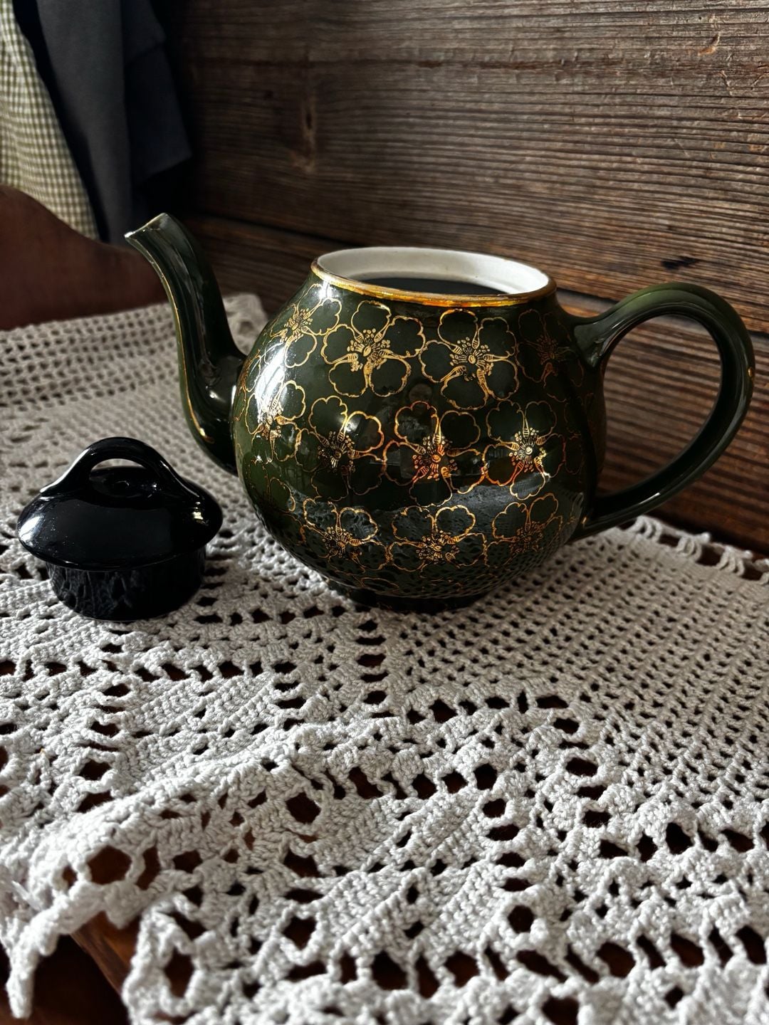 Hall China Green Gold French Flower Teapot 6 Cup 4
