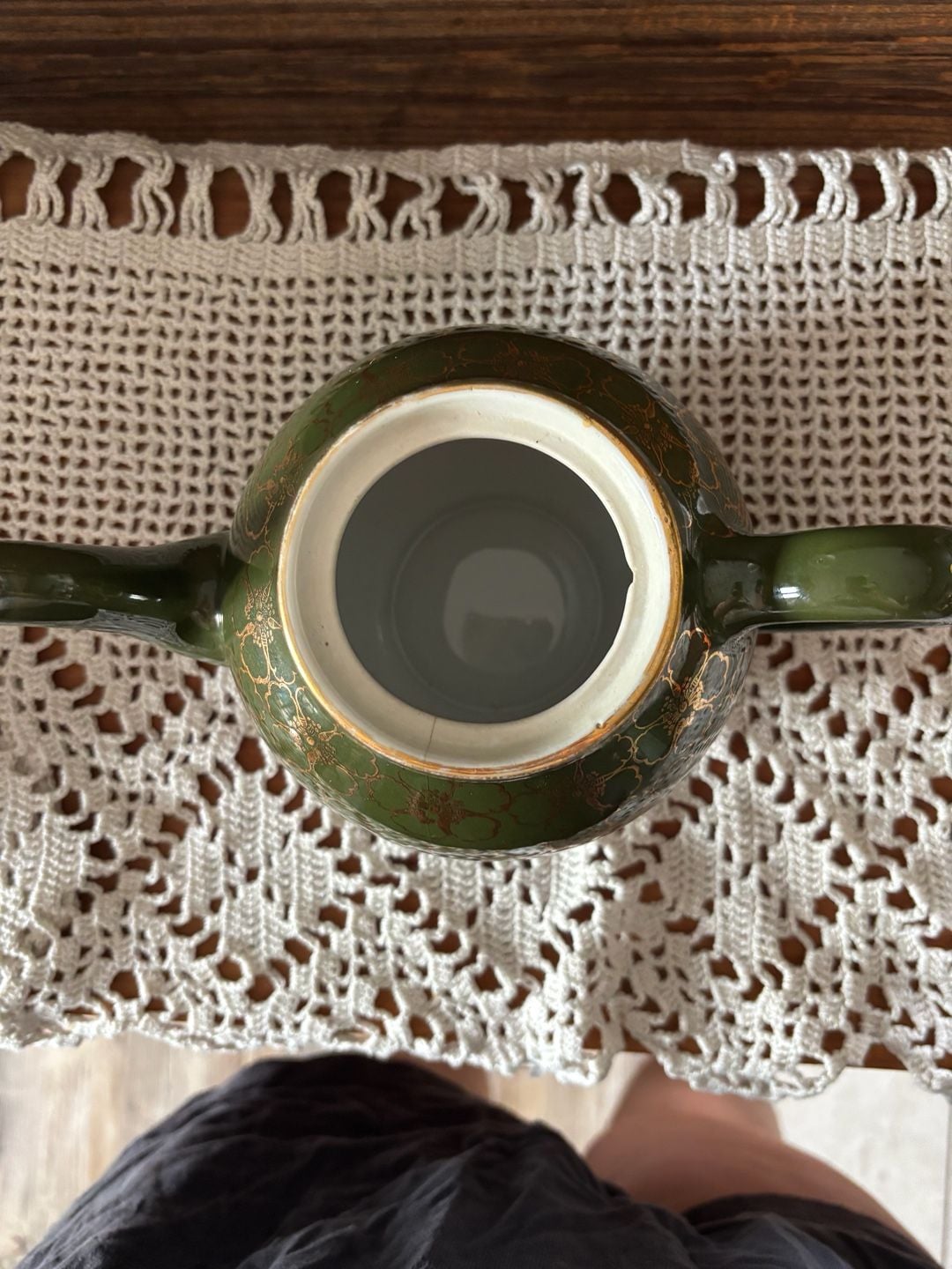 Hall China Green Gold French Flower Teapot 6 Cup 5