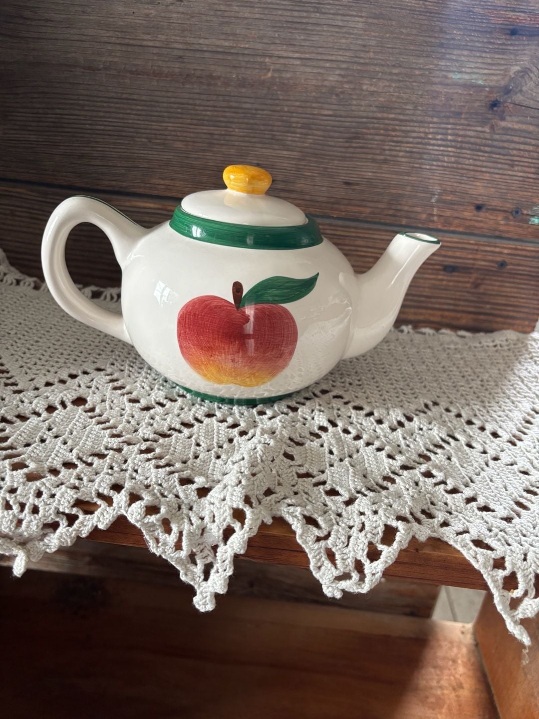 Asia Master Group Apple Teapot Ceramic White Red Green Trim 1