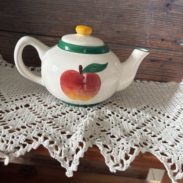 Asia Master Group Apple Teapot Ceramic White Red Green Trim