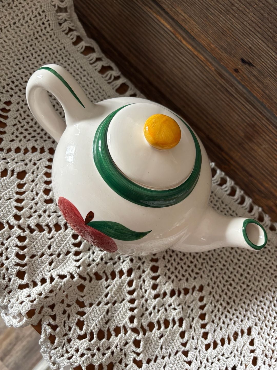 Asia Master Group Apple Teapot Ceramic White Red Green Trim 2