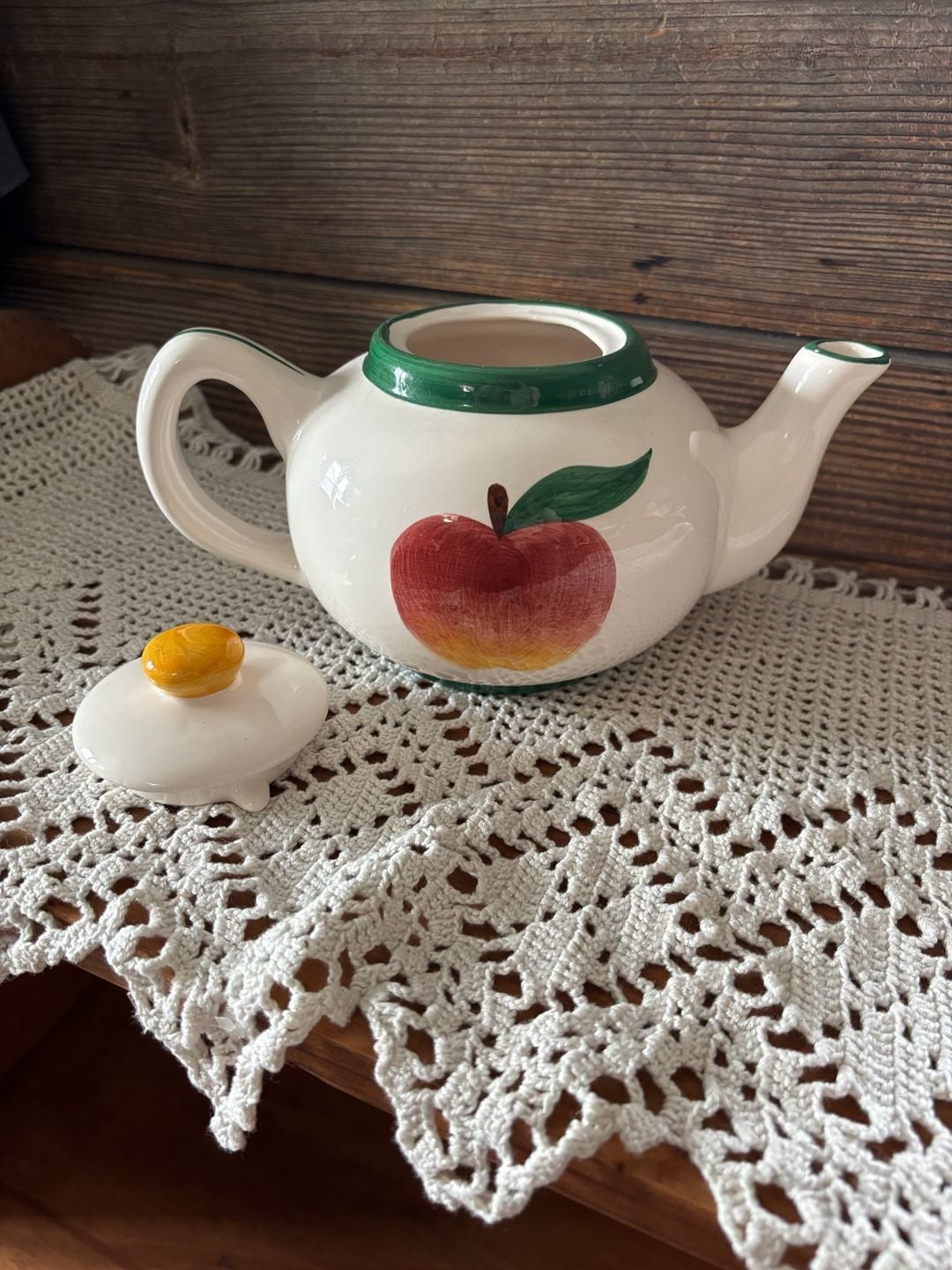 Asia Master Group Apple Teapot Ceramic White Red Green Trim 4