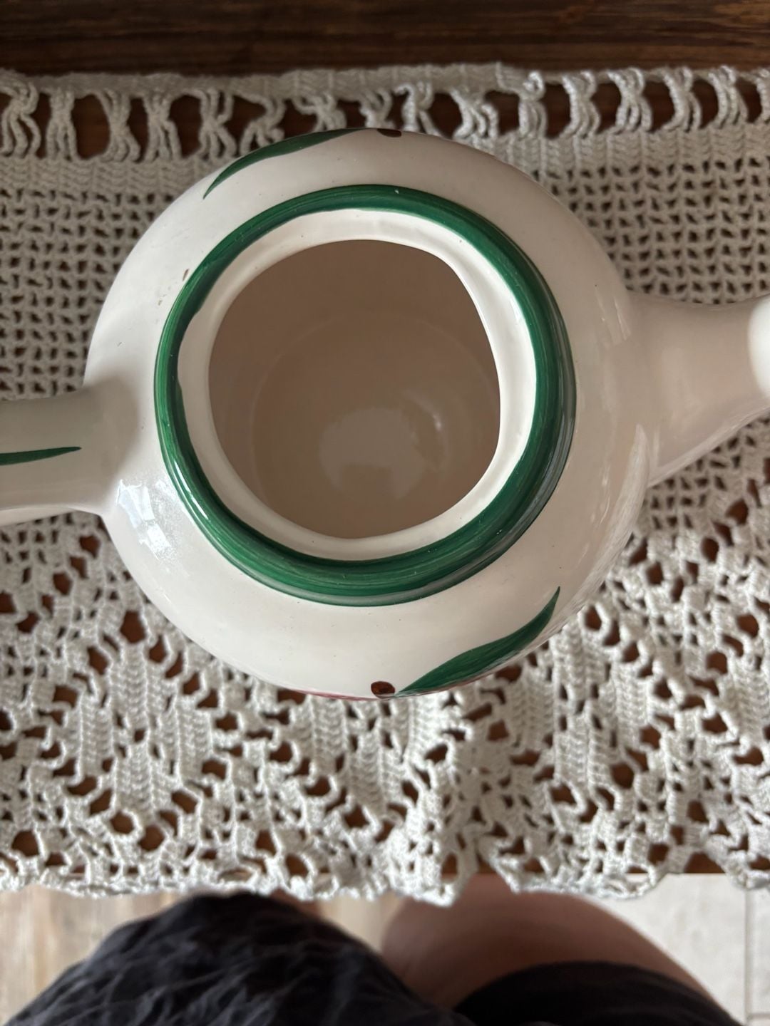 Asia Master Group Apple Teapot Ceramic White Red Green Trim 5