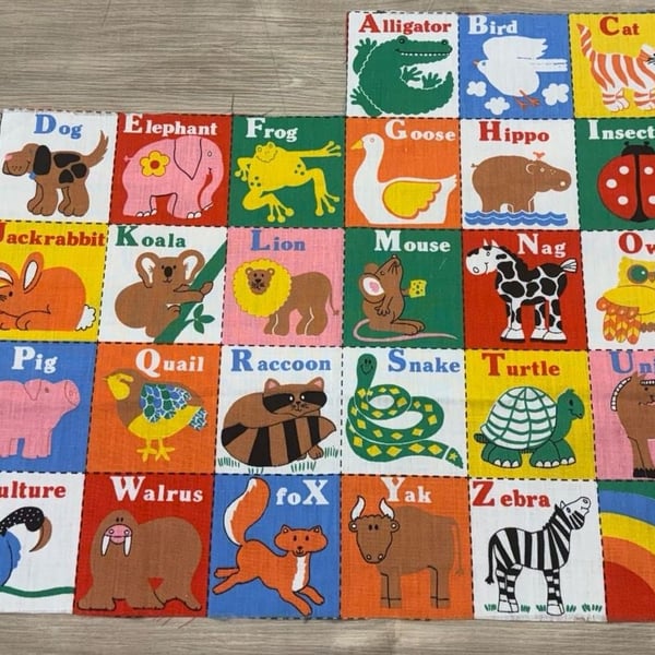 Vintage Alphabet Animals Multi - Panel Cotton Fabric Craft Square Multi