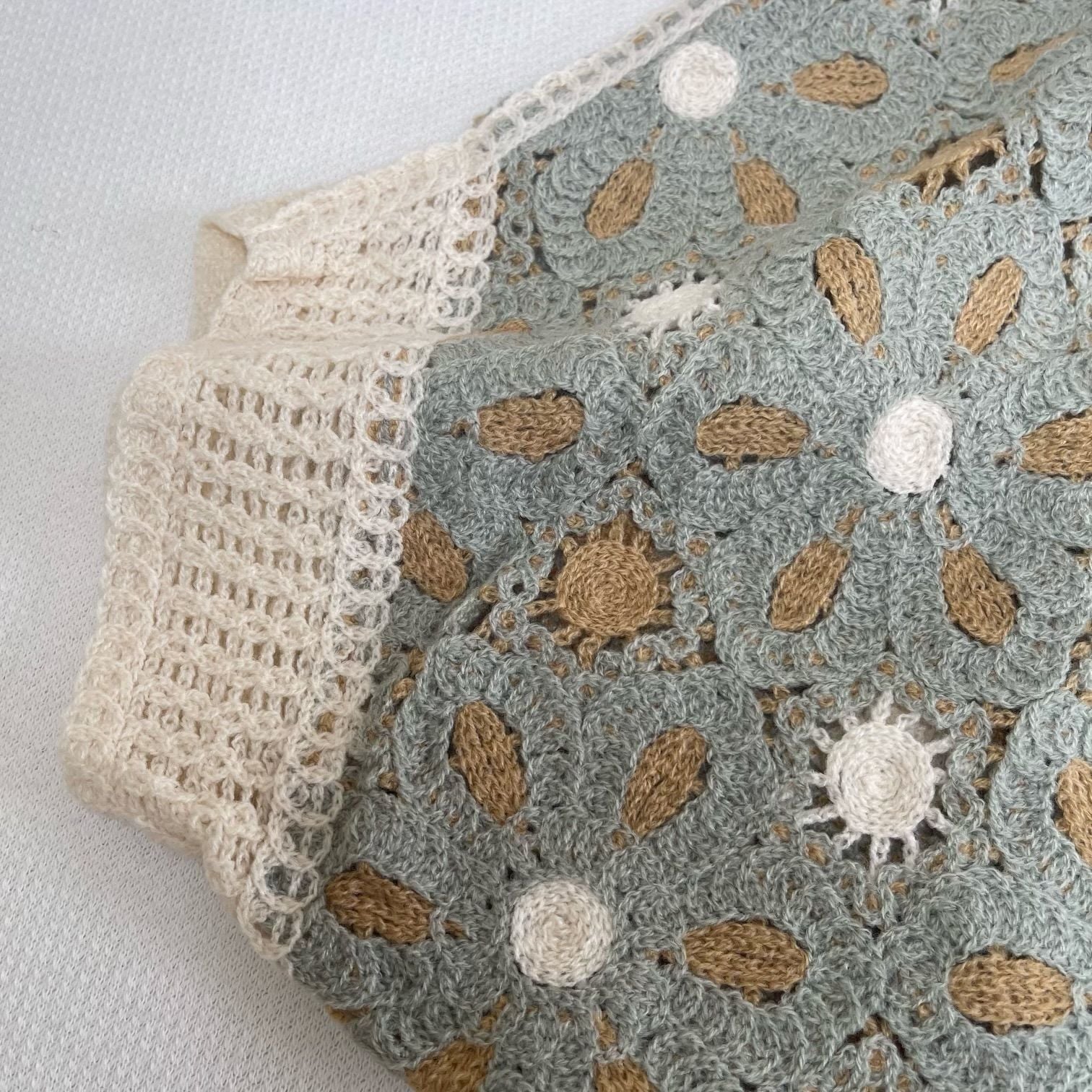 POL Crochet Cardigan One Size Sage Multi Floral Open Front Sweater New 7