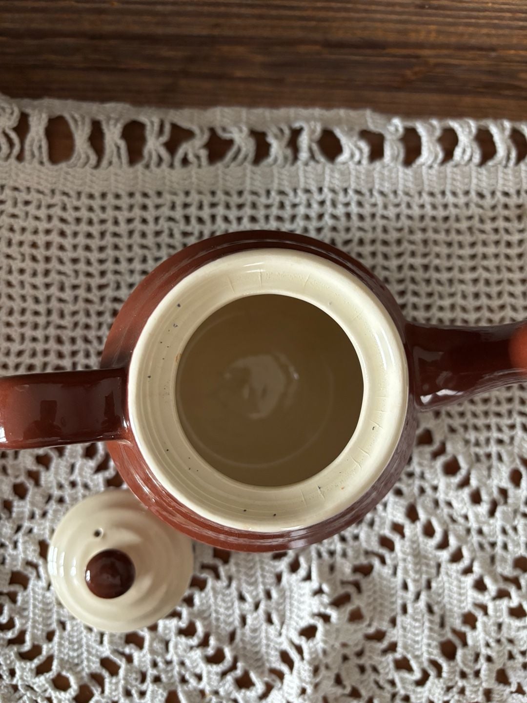 Shawnee Pottery Vintage Teapot Brown Glazed Body Cream Lid Ringware 4