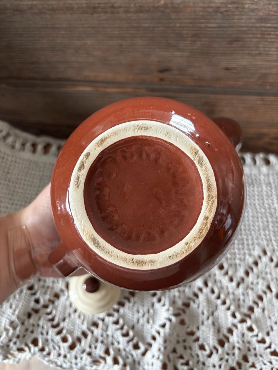 Shawnee Pottery Vintage Teapot Brown Glazed Body Cream Lid Ringware 5