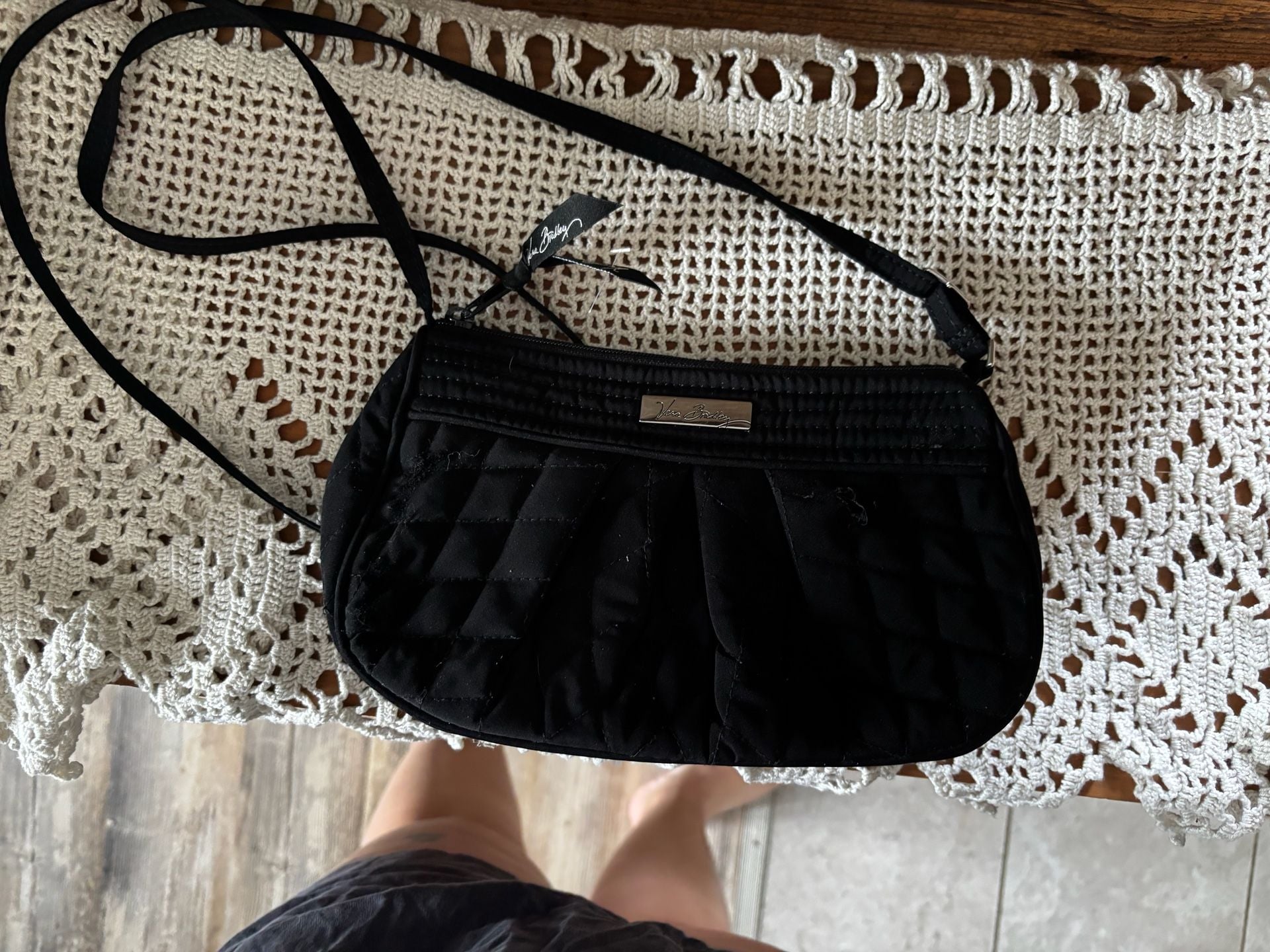 Vera Bradley Black Quilted Crossbody Bag Small Shoulder Purse 2