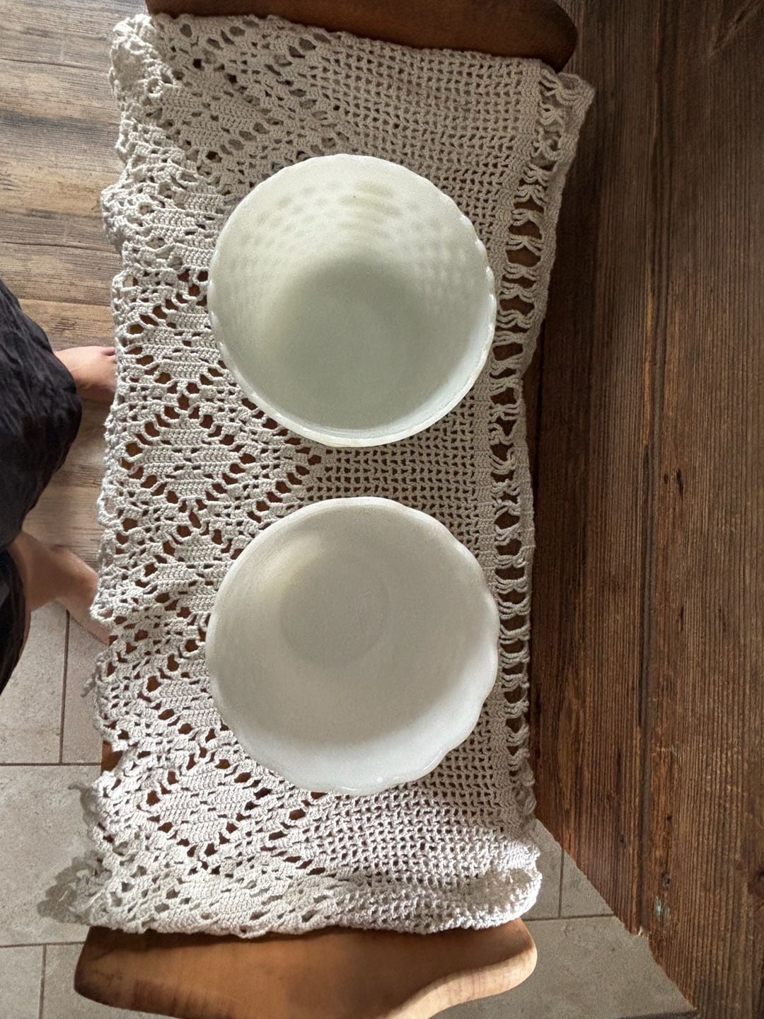 Fire King Hobnail Milk Glass Planter White Scalloped Edge Set of 2 2