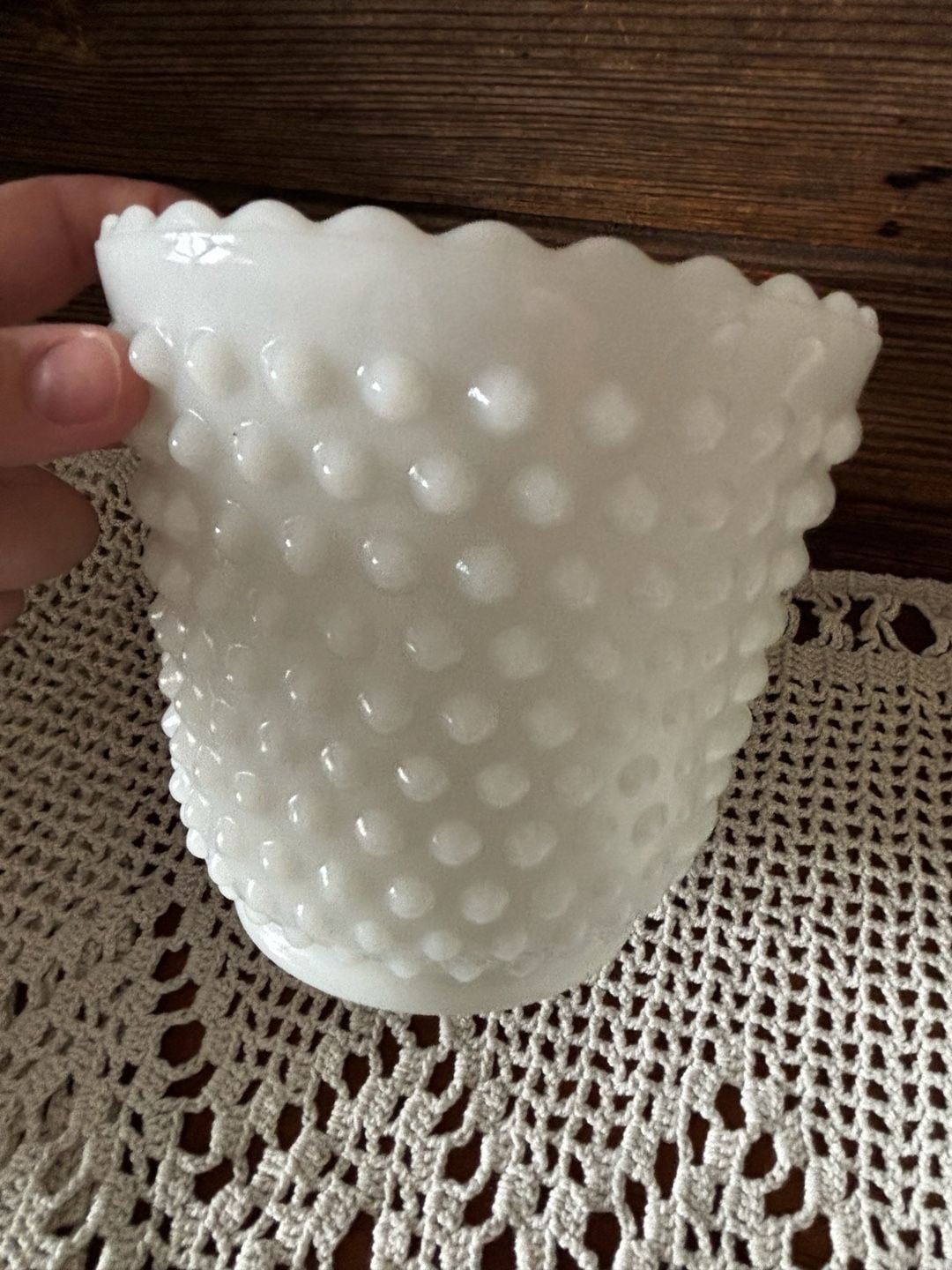 Fire King Hobnail Milk Glass Planter White Scalloped Edge Set of 2 3