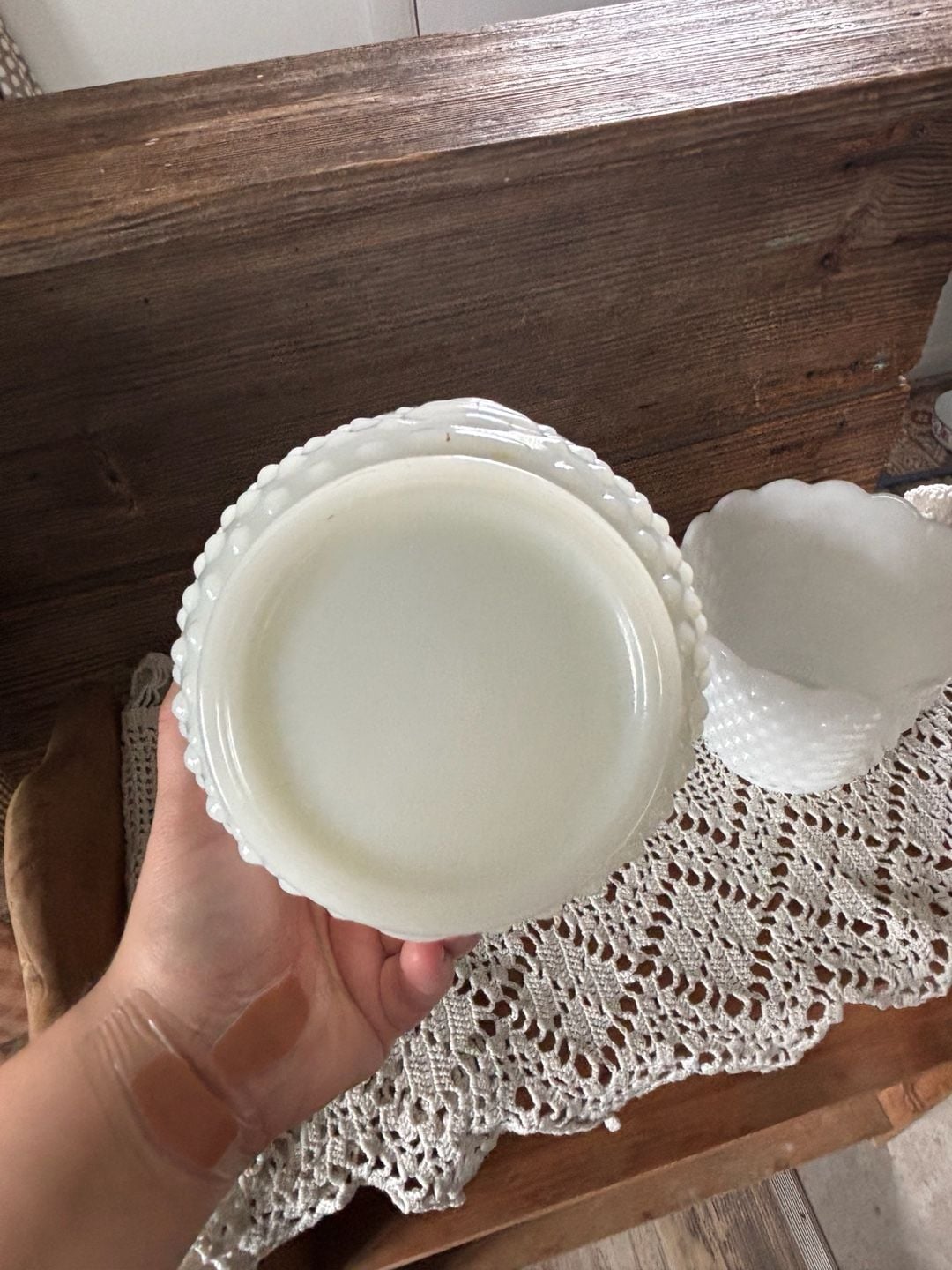 Fire King Hobnail Milk Glass Planter White Scalloped Edge Set of 2 4