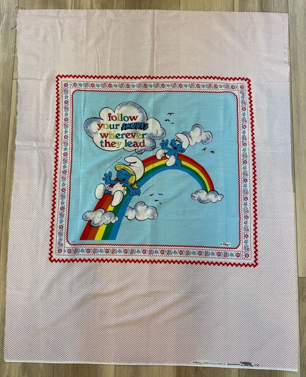 Vintage Smurfs Quilt Panel Follow Your Smurfs Rainbow Peyo Fabric 2