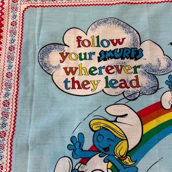 Vintage Smurfs Quilt Panel Follow Your Smurfs Rainbow Peyo Fabric
