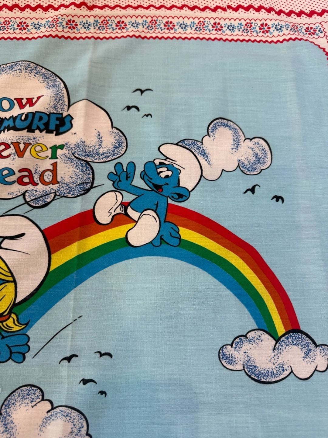 Vintage Smurfs Quilt Panel Follow Your Smurfs Rainbow Peyo Fabric 3