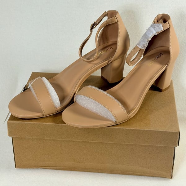 Dobolin Chunky Heel Sandals Open Toe Ankle Strap Nude Women’s 39