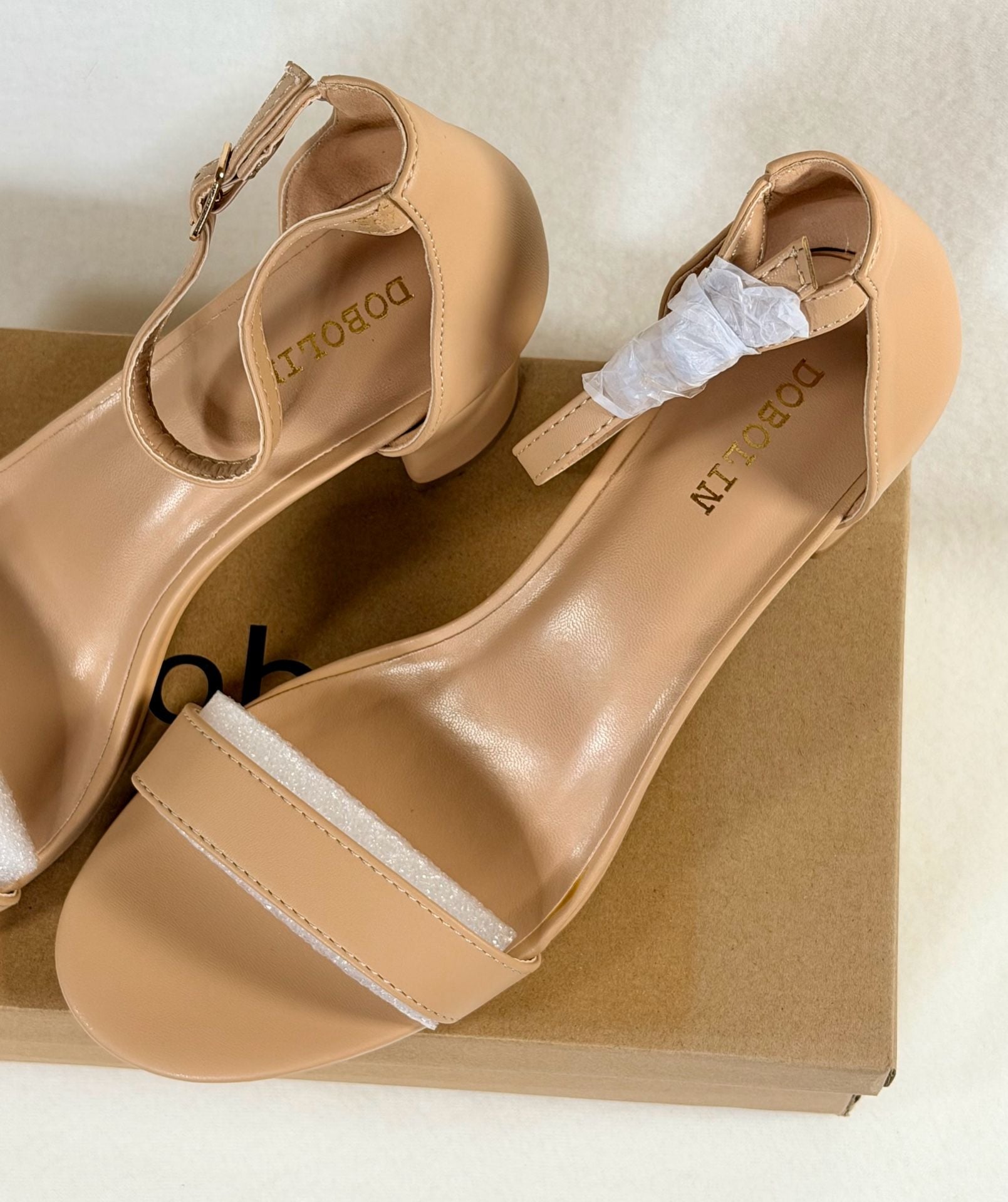 Dobolin Chunky Heel Sandals Open Toe Ankle Strap Nude Women’s 39 3