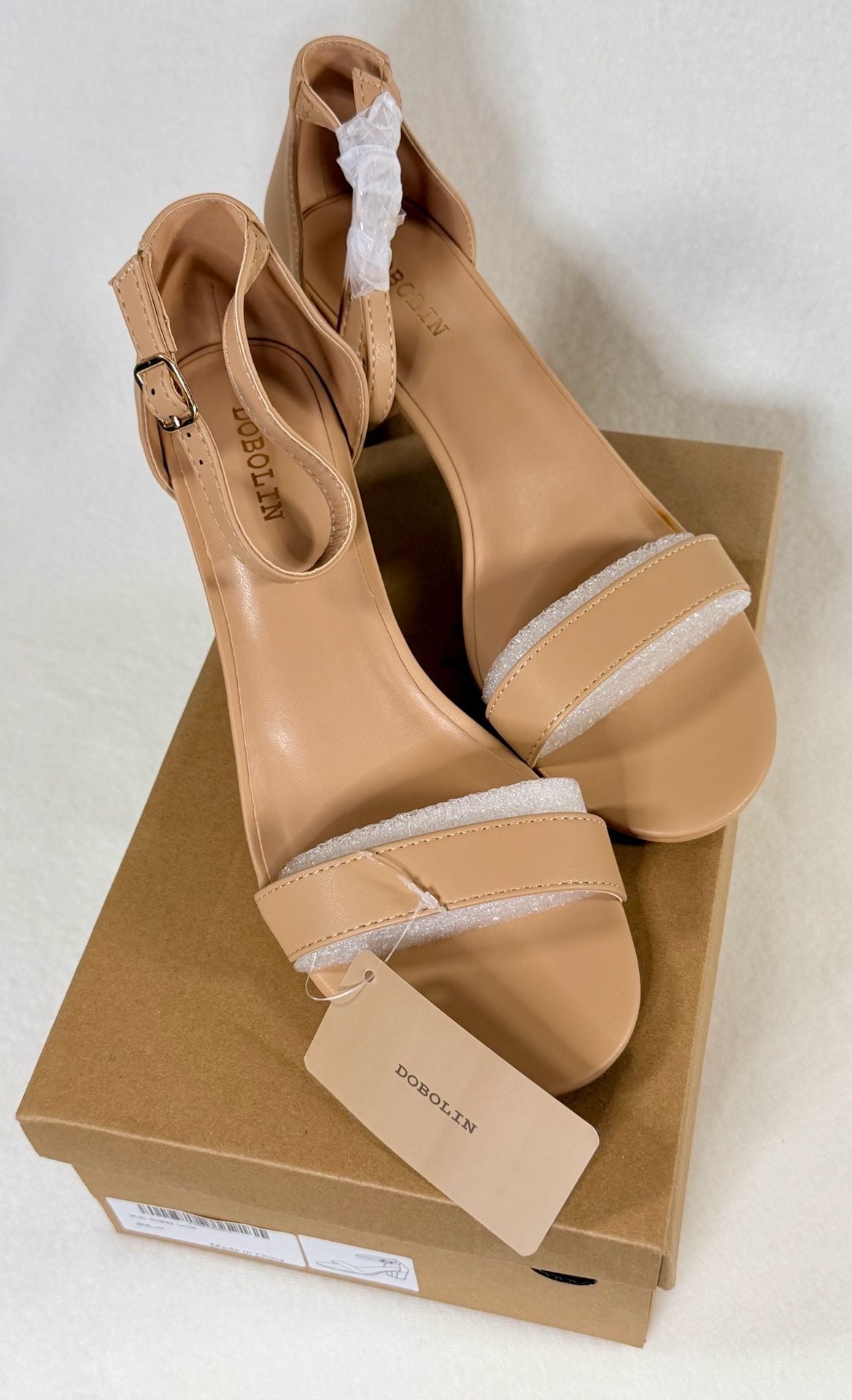 Dobolin Chunky Heel Sandals Open Toe Ankle Strap Nude Women’s 39 6