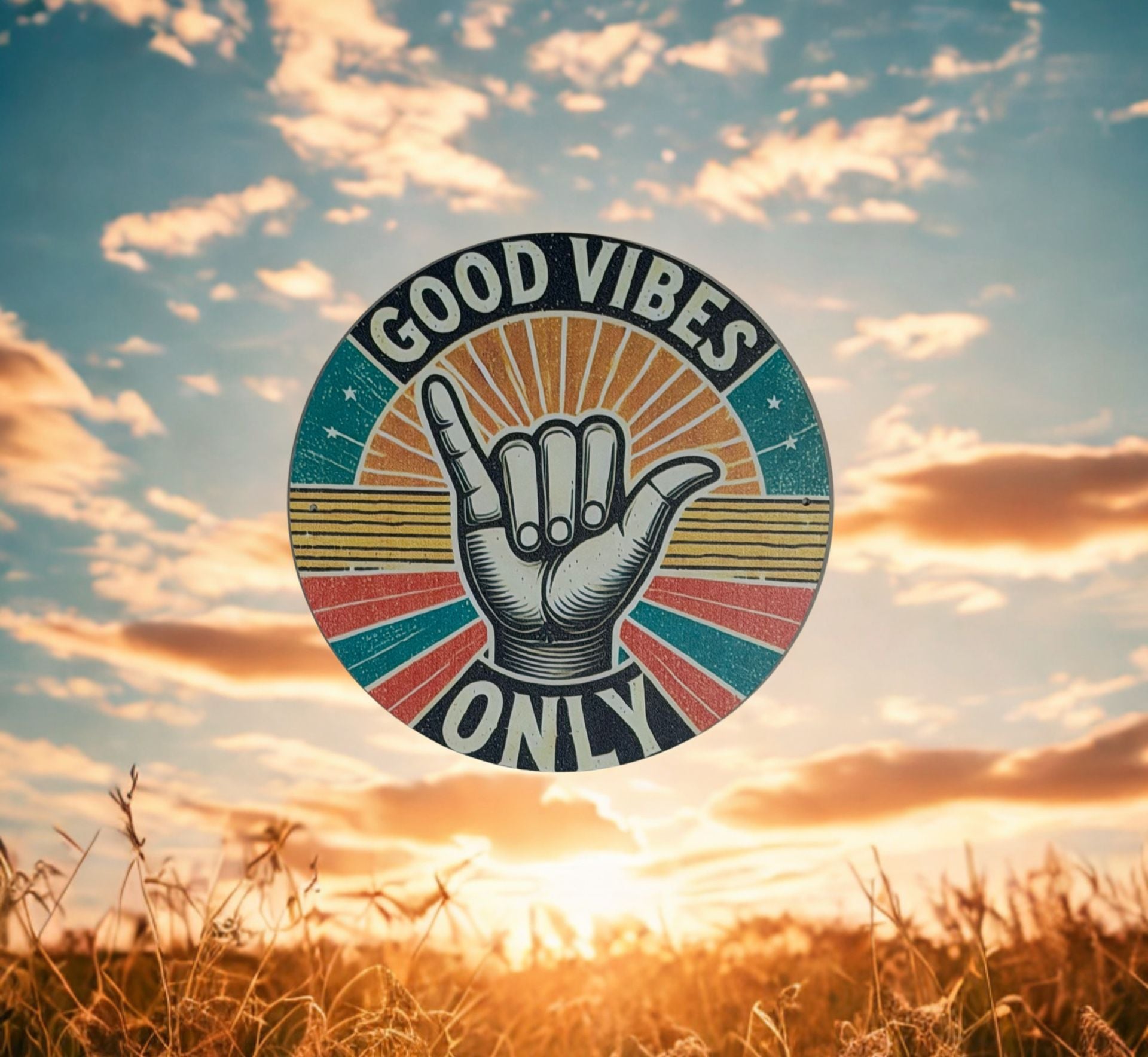 Good Vibes Only Retro Metal Sign 8x8 Round 2