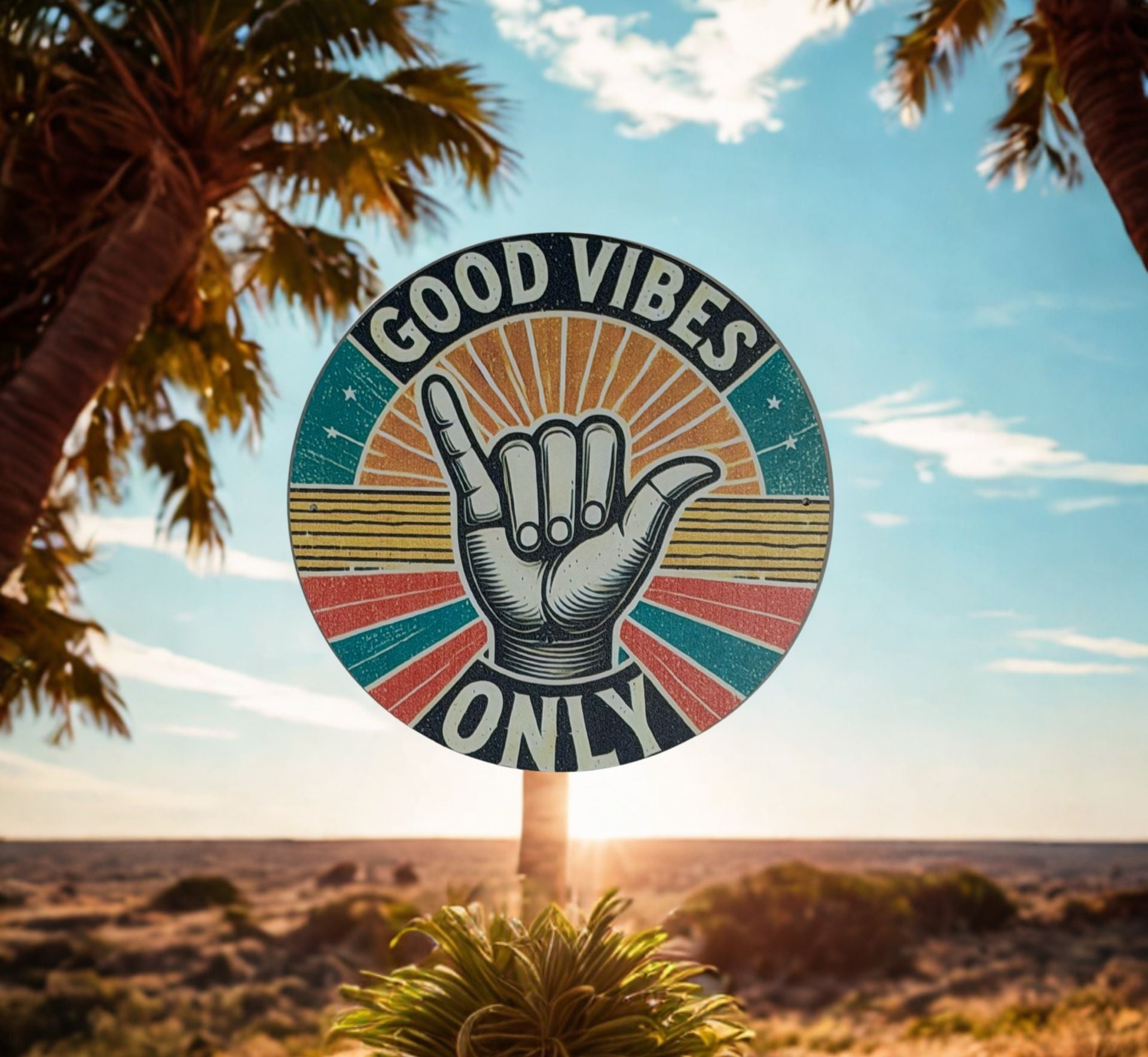 Good Vibes Only Retro Metal Sign 8x8 Round 3