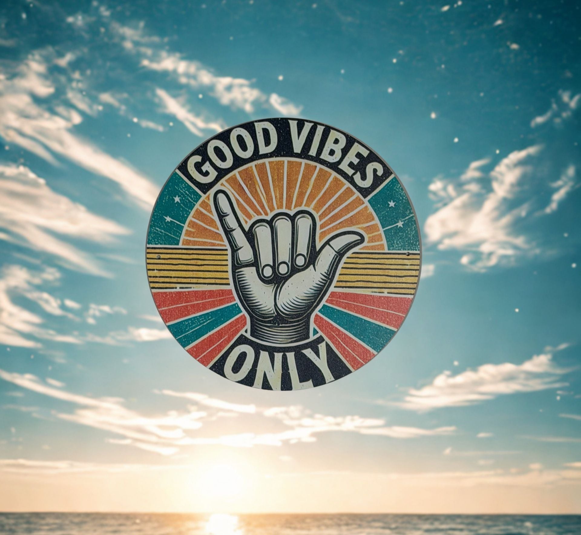 Good Vibes Only Retro Metal Sign 8x8 Round 4
