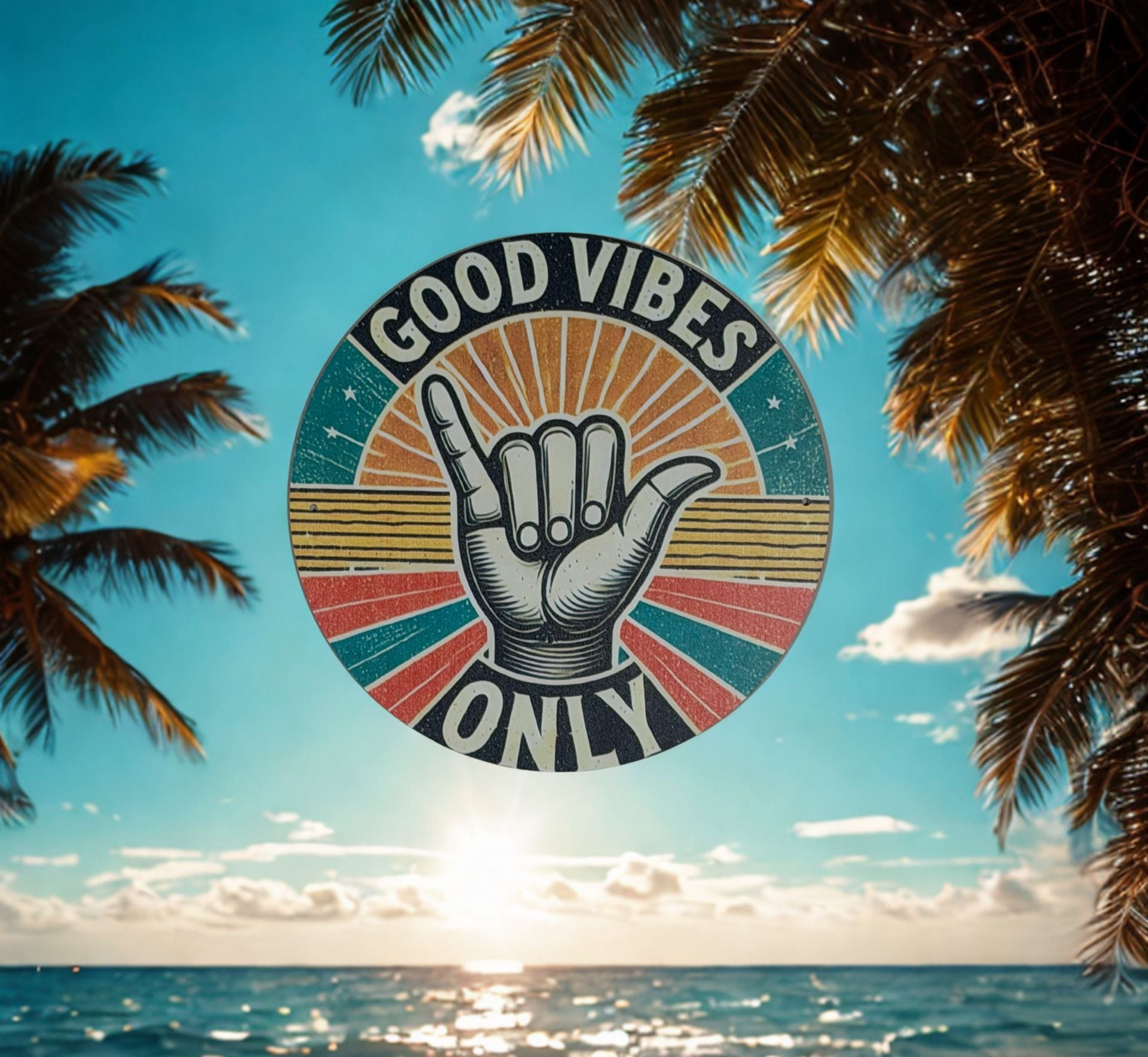 Good Vibes Only Retro Metal Sign 8x8 Round 5