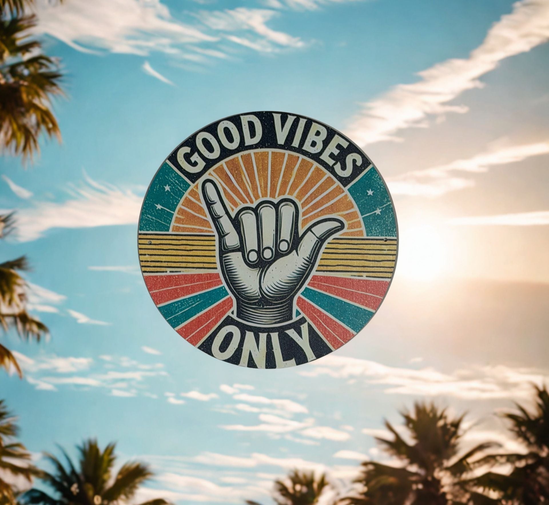 Good Vibes Only Retro Metal Sign 8x8 Round 6