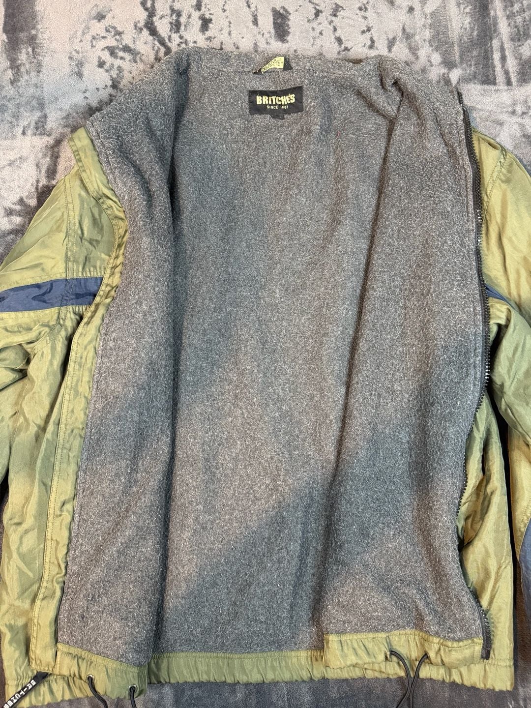 Men’s Britches Since 1967 Windbreaker Jacket XXL Olive Green Fleece Lined #81 7